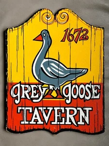 Authentic Vintage 70s 80s Grey Goose Tavern Wood Sign Plaque 1672 Vodka Bar Pub - Picture 1 of 2