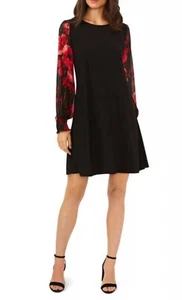 NWT MSK Black Dress With Floral Sheer Blouson Sleeves Size M - Picture 1 of 13