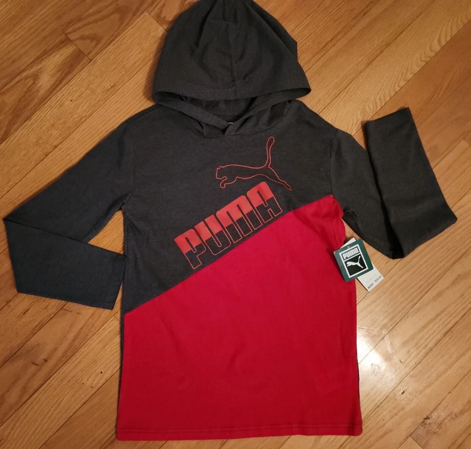 NWT NEW Boy Size 14-16 Puma Gray Long Sleeve Puma Hoodie Shirt - Image 1 of 1