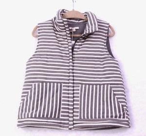 Gilet Versona grigio medio donna a righe tampone cotone tasche isolate nuovo - Foto 1 di 9