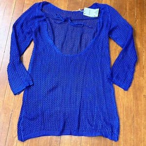 Blue Long Sleeve Open Knit Swim Cover Blue One Size Tunic New Beach Sea Ocean - Picture 1 of 6