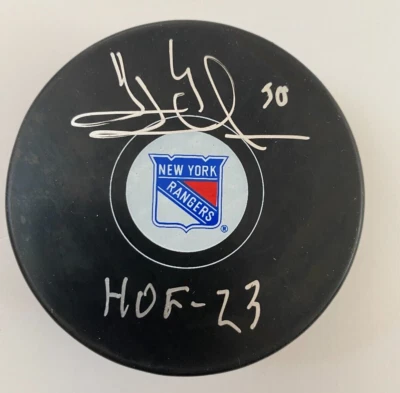 Henrik Lundqvist Auto NY Rangers Hockey Puck with HOF 2023 Insc (Fanatic) - Image 1 of 2