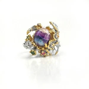 Ring 925 Silber Handarbeit Fluorit Blumen floral - Bild 1 von 3