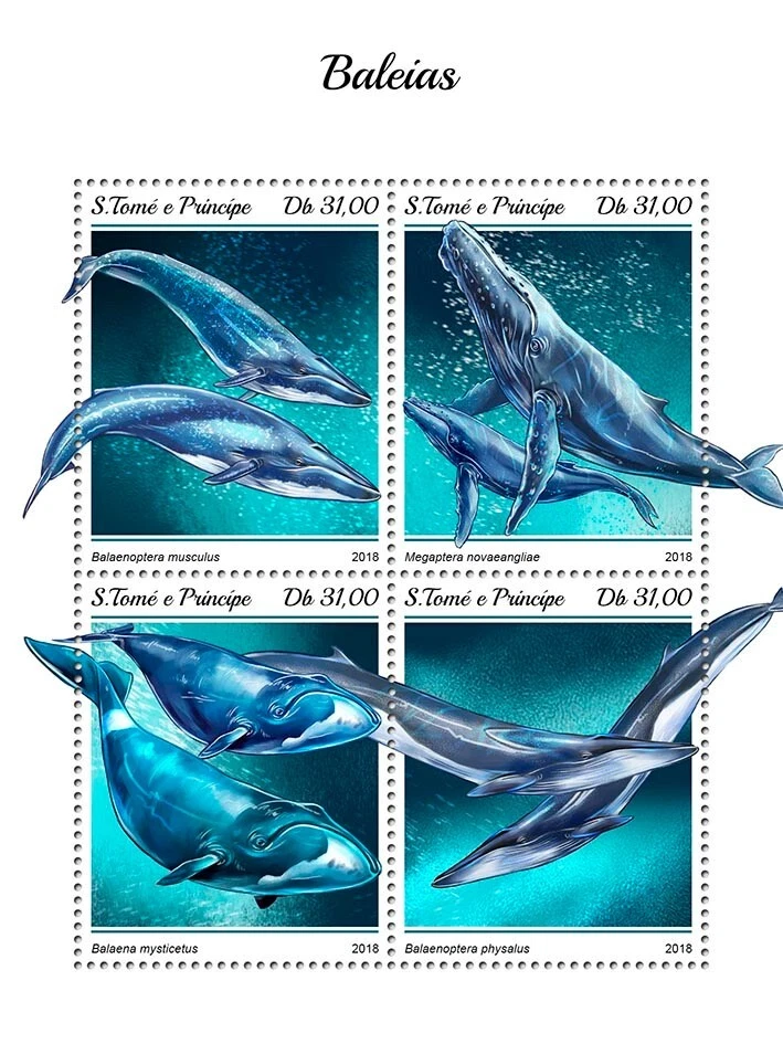 Estampillas de ballenas MNH 2018 Santo Tomé y Príncipe M/S Foto 1 de 1