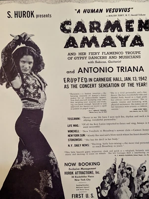 Carmen Amaya 1942 Booking Ad Musical Performer Concert Performer - Image 1 of 3