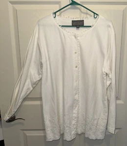 Karen Kane easywear Button-Front Cardigan White Cotton Knit Eyelet-Lace Trim Med - Picture 1 of 5
