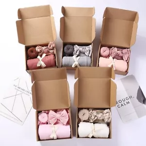 3 Piece Baby Bamboo Swaddle Blanket, Nylon Headband, and Knit Turban in Cute Box - Picture 1 of 5
