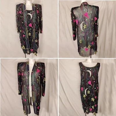 Juego de plumero y vestido Judith Ann Plus 1X lentejuelas cuentas multicolor transparente de colección Foto 1 de 4