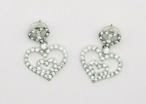 Designer Signed Nolan Miller Crystal Pave Triple Heart Dangle Pierced Earrings