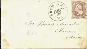 U# 104, three cent brown red on cover, Snow Shoe PA. to Monson Maine - Picture 1 of 3