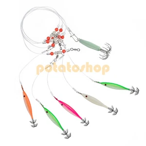 5/6pcs High Carbon Steel Luminous Squid Jig Shrimp Lure Cuttlefish Jig - Picture 1 of 12