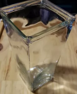 VTG 9.25" Tapered Square Vase Clear Glass Floral Arrangement MCM ~4.25" Mouth - Picture 1 of 9