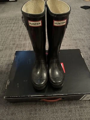 Girls Hunter Rain Boots Tall Original  Kids Gloss Black Size US 2B - Image 1 of 4