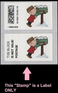 US CVP93 Charlie Brown Christmas Kiosk ATM F vert pair Not Valid MNH 2015 - Bild 1 von 1