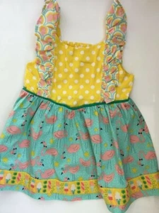Wild flowers clothing Co girls 4 yellow aqua pink flamingo top sleeveless - Picture 1 of 3