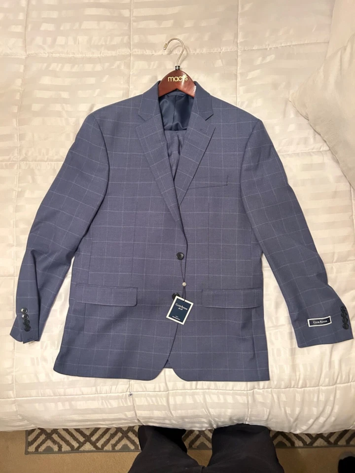 Club Room Men Suit Set Blue Size 42 Long Pinstripe Classic Fit 2 Piece #097