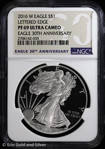 2016-W $1 Proof American Silver Eagle NGC PF 69 UC | Lettered Edge 30th Anniv - Picture 1 of 4