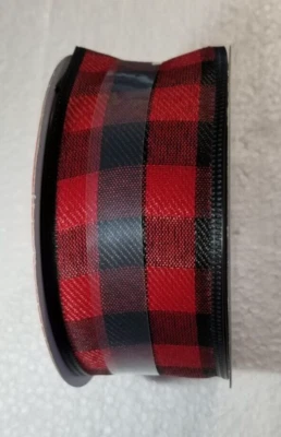 Red Check Ribbon Wire Edged 2" X 30 Feet Roll DIY Crafts Decorative - Image 1 of 4