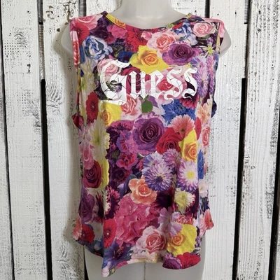 Guess Floral Tank Top Size XL Romantic Fairy Whimsical Goth Glam Cottagecore - Image 1 of 4