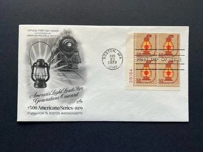 GandG Stamps US FDC #1612 Railroad Lantern $5 Plate # Block 1979 - Image 1 of 2