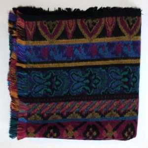 Throw Blanket Fringe Boho Jewel Tone on Black Geometric Jacquard Brushed 52x52 - Picture 1 of 14