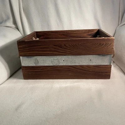 Ashland Rustic Farm Wooden Basket W/ Rope Handles & Metal Band Accent - Image 1 of 4