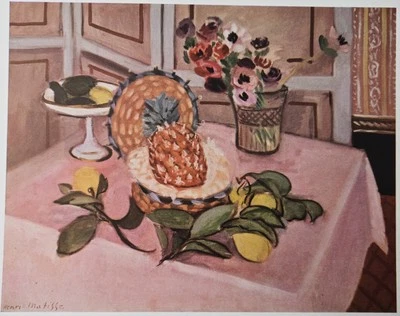Litografía con impresión artística vintage 1960 naturaleza muerta con piña Henri Matisse Foto 1 de 4
