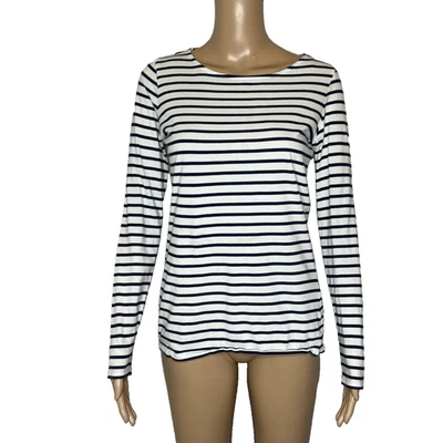 Para mujeres US 4 Boden Ella Bretón Top Azul Marino Rayas Puño Manga Larga Camisa Cuello Barco Foto 1 de 4