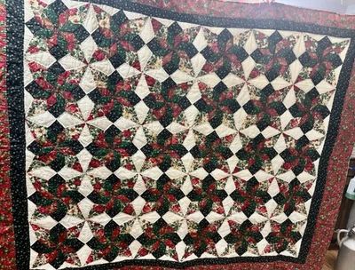 "Colcha de Navidad hecha a mano con molinete tamaño queen Topper 69"" X 86""" Foto 1 de 4