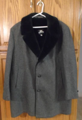 Vintage Stafford Overcoat Top Coat Winter 46R Dark Gray Black Fuzzy Collar Line - Image 1 of 4