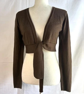 R.Q.T. Cárdigan para mujer recortado talla M tejido corbata delantera Y2K marrón hecho en EE. UU. Foto 1 de 4