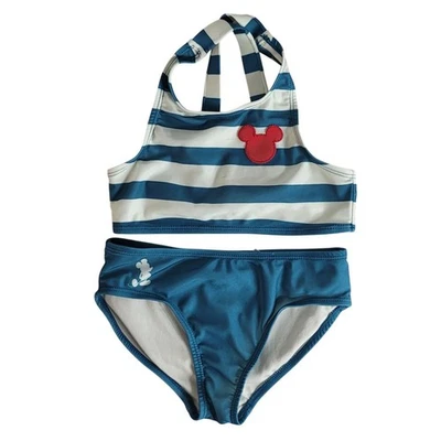 Traje de baño de dos piezas de comida chatarra de Disney verde crema pequeño con tiras a rayas Foto 1 de 4