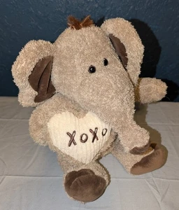 Kelly Toy Stuffed 11" Elephant Heart XOXO Brown and Tan Love Hugs Kisses - Picture 1 of 7