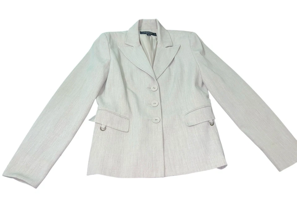 Blazer SIGNATURE BY LARRY LEVINE para mujer talla 6 beige neutro Foto 1 de 4