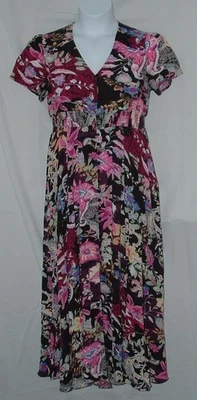 Vestido maxi vintage multicolorido floral tamanho Jr grande cintura batida botão para cima fluido - Imagem 1 de 4