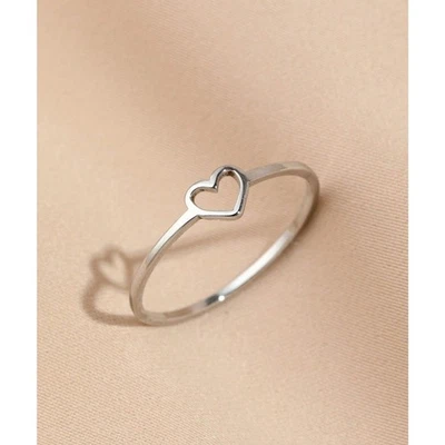 Anillo corazón hueco de acero inoxidable simple plata joyería de moda clásico talla: 7 Foto 1 de 4