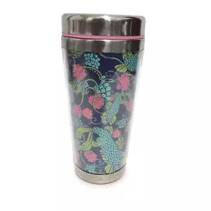 Taza de café Lilly Pulitzer vaso de viaje azul pescado Koi acero inoxidable 12 oz - Imagen 1 de 5