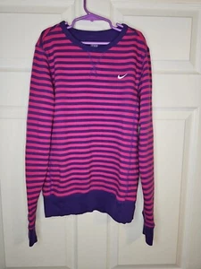 Nike Purple Pink Striped Sweater Girls Size S Small Embroidered Swoosh Logo - Picture 1 of 4