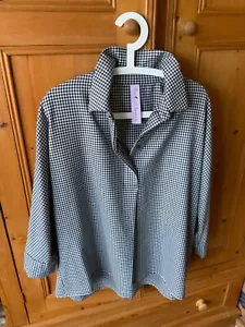 sophisticated black and white wool checked loose ladies top with stand up collar - Picture 1 of 4