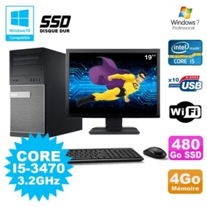 Pack PC tour DELL 7010 I5-3470 3.2Ghz 4Go 480Go SSD DVD Wifi Win 7 + Schirm 19 - Bild 1 von 1