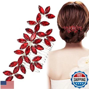 Red Wedding Crystal Hair Comb Elegant Bridal Wedding Hair Piece Teardrop Crys - Picture 1 of 5