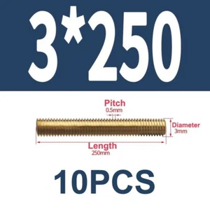 Barra de dientes 10 piezas M3X250MM varilla roscada latón cobre tornillo 0,5 paso M3X0,5 250 mm - Imagen 1 de 12
