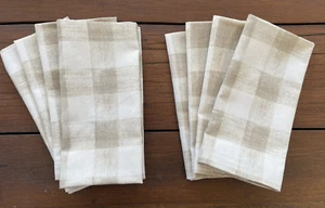 Pottery Barn BUFFALO CHECK SERVIETTEN Stoff hellbraun beige creme 20" x 20" 8er Set - Bild 1 von 7