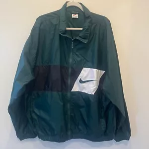 Nike Forest Green Windbreaker Front Zip Streetwear 90’s Jacket Big Swoosh Sz XXL - Picture 1 of 10