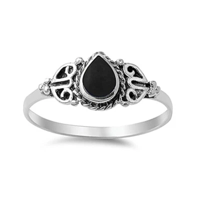 Fine Men 9mm 925 Silver Simulated Black Onyx Vintage Style Promise Ring Band - Image 1 of 3
