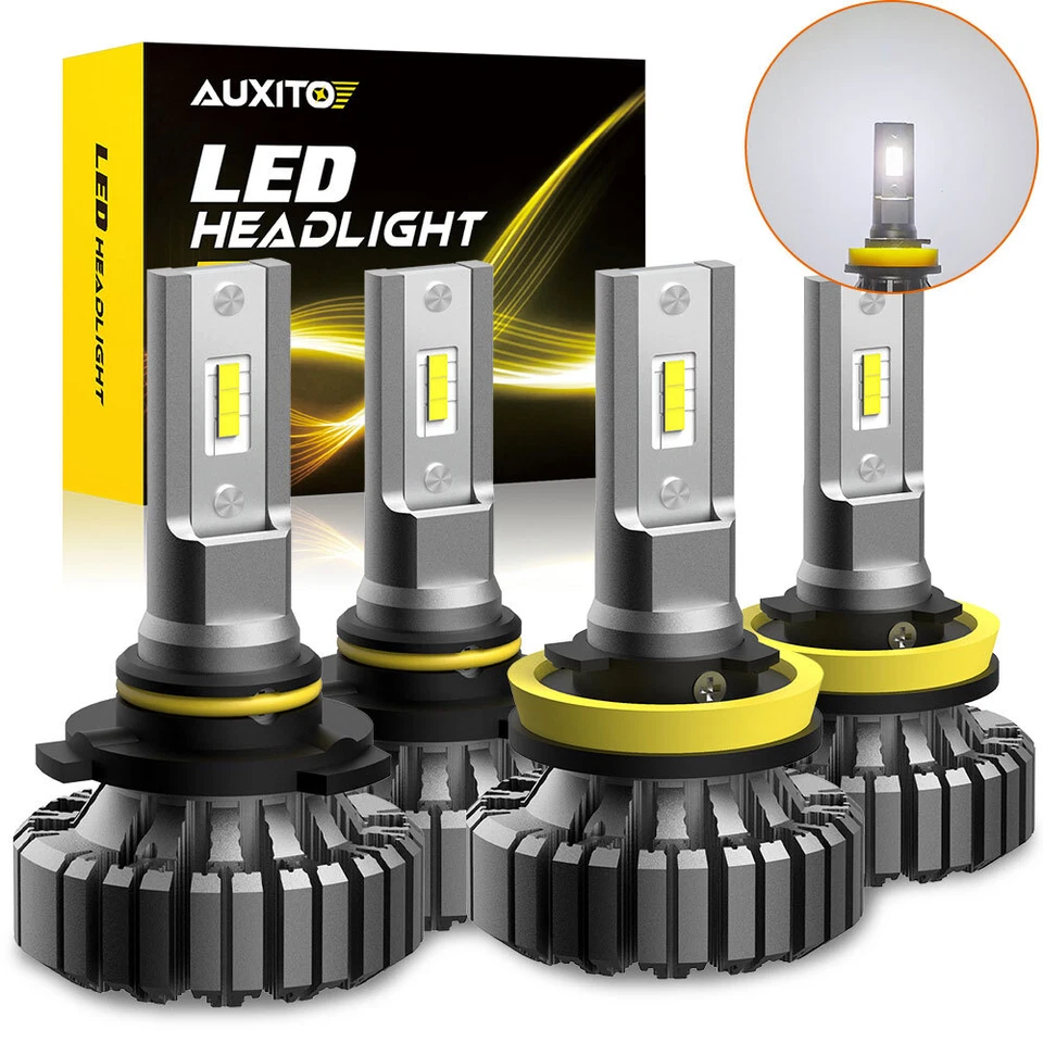4PCS Combo 9005 H11 White 6500K LED Fanless Headlight Bulbs High Low Beam - Image 1 of 4
