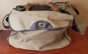 EDDIE BAUER Brown Canvas Bag Luggage Carry On Leather Handles Duffel Bag - Picture 1 of 15