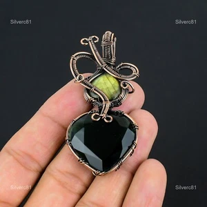 Copper Faceted Labradorite Art Deco Wire Wrap Boho Ethnic Engagement New Pendant - Picture 1 of 8