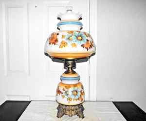 GWTW VINTAGE 3-WEGE QUO1ZEL SALON GRÖSSE MILCHGLAS BLUMENMOTIV HURRIKAN LAMPE - Bild 1 von 17