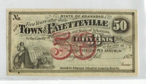 1872 Arkansas THE TOWN OF FAYETTEVILLE 50c Obsolete Scrip, Remainder - Picture 1 of 2
